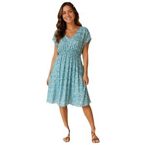 Eddie Bauer Dress Sleeveless Empire-Waist Sun Dress Floral Blue Large